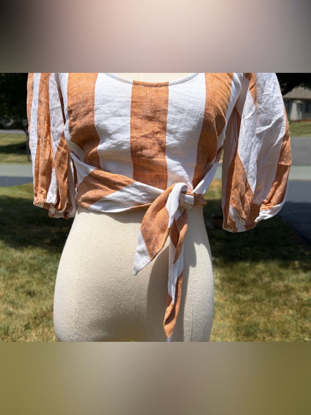 Amanda Uprichard Gloria Euro Summer Linen Blend Tie Front Crop Top Coastal Chic - Picture 3 of 14